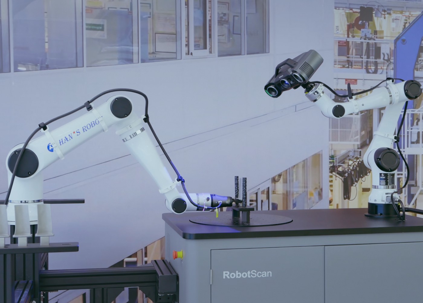 Robotic scanning cells working in a facility