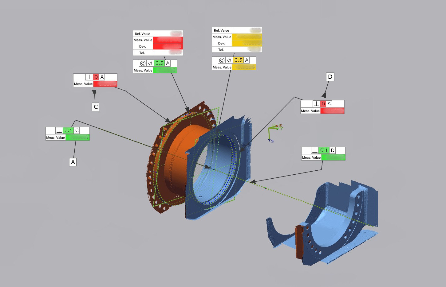 Inspection results colour map of a large component