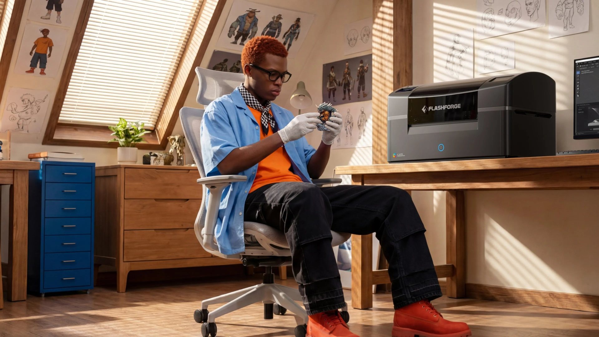 FlashForge CJ270 full-color 3D printer on a desk in a bright studio