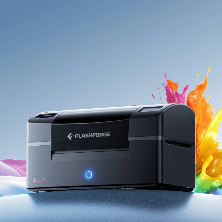 FlashForge CJ270 full-colour 3D printer with its colour prints