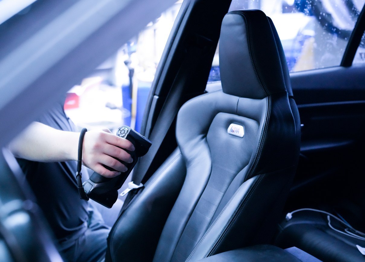 Car interior captured in situ with a handheld 3D scanner, no trim removed