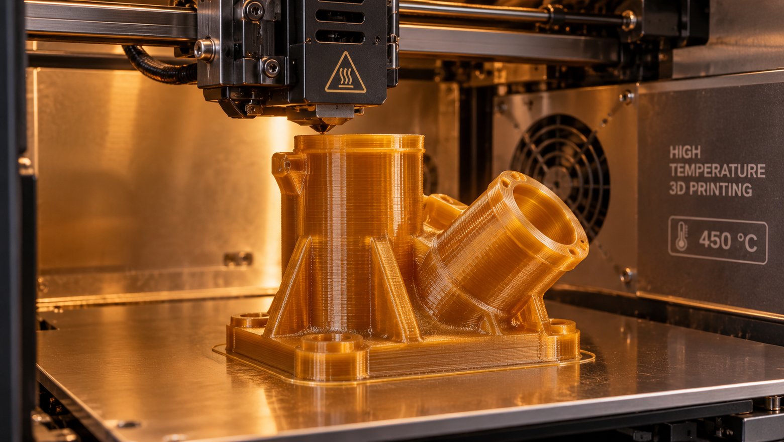 High temperature 3D printing system rated to 450 C with a heated chamber