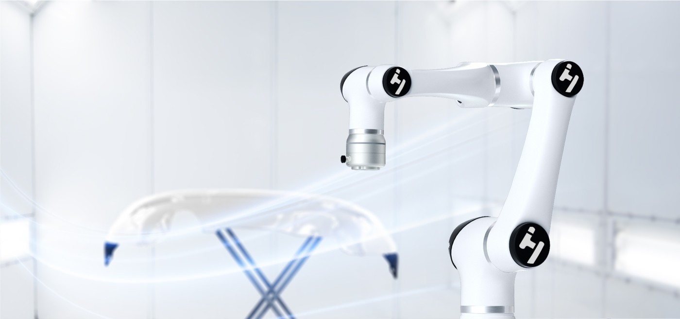Huayan Elfin-Pro collaborative robot at a pick and place workstation