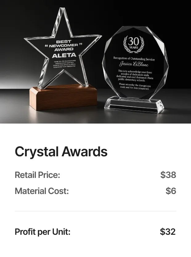 Crystal awards — profit potential on the xTool F2 Ultra UV: Corporate and event orders
