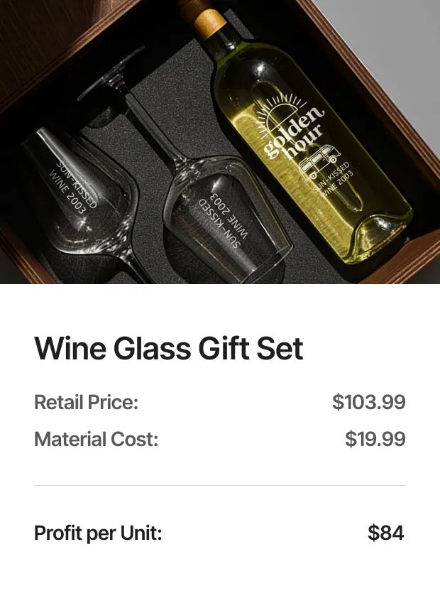 Wine glass gift set — profit potential on the xTool F2 Ultra UV: Personalised drinkware, in-house