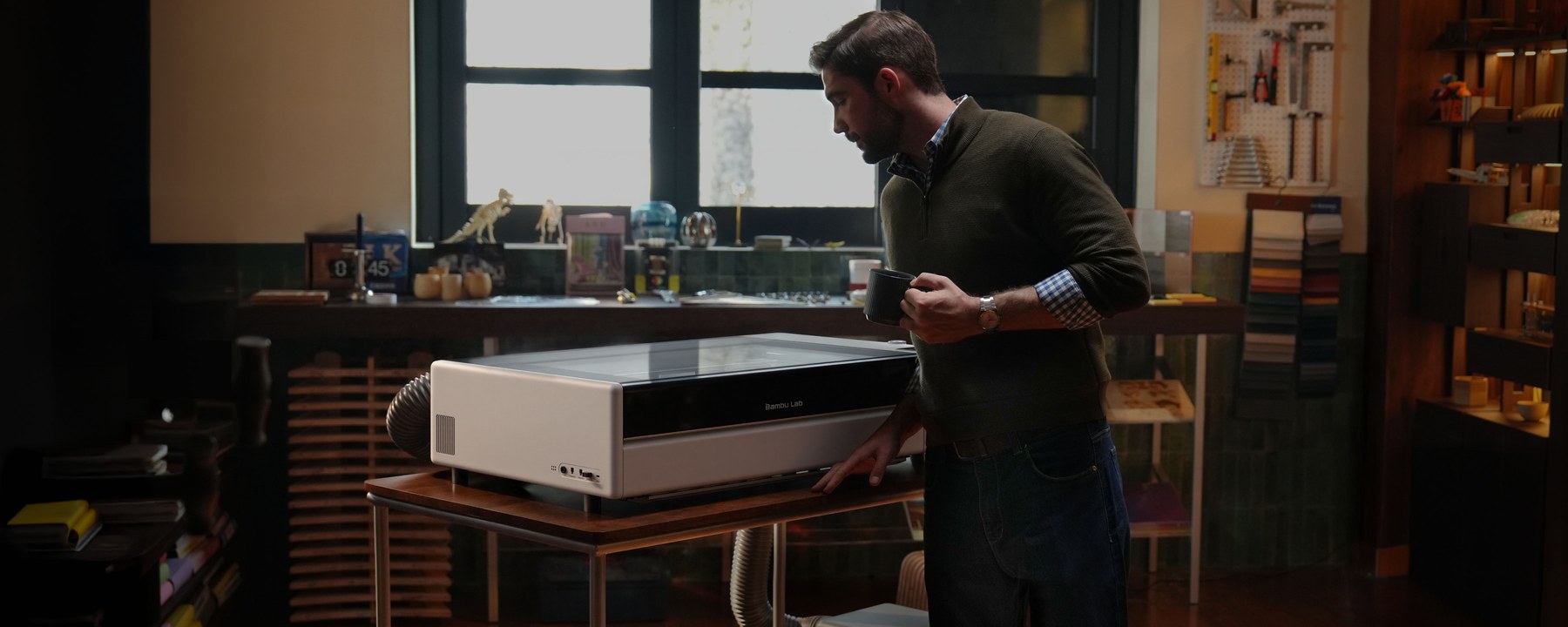 Bambu Lab R1 enclosed Class 1 laser cutter with the lid closed