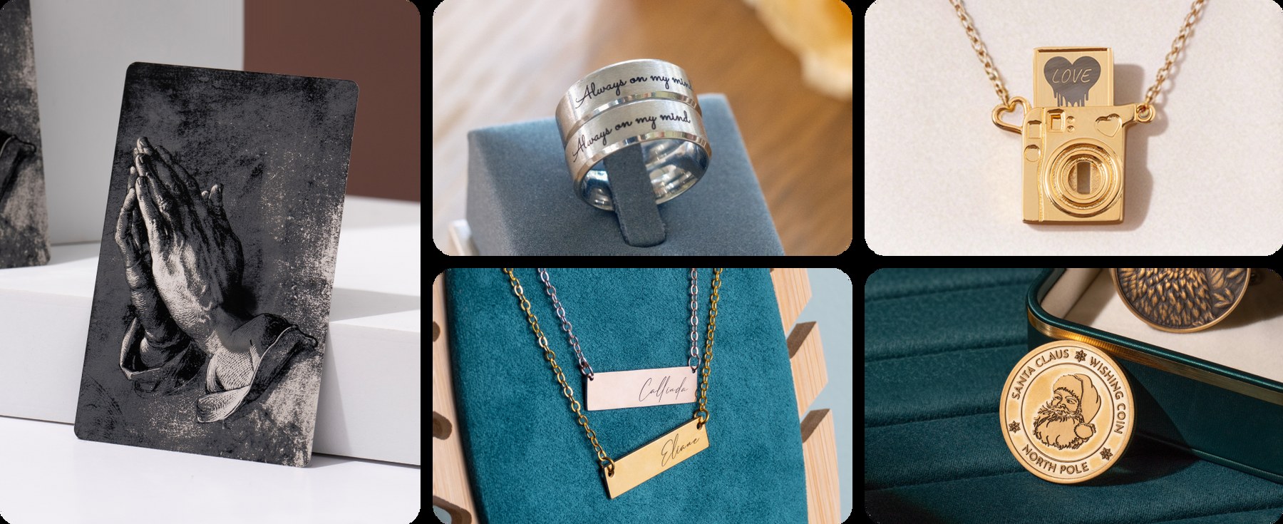 Metal & jewellery samples engraved on the xTool F2 Ultra UV