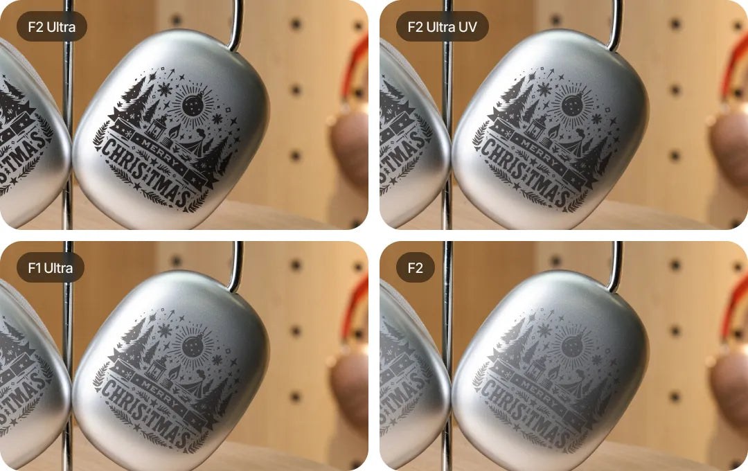 Black marking on AirPods Max — engraved on the xTool F2 Ultra