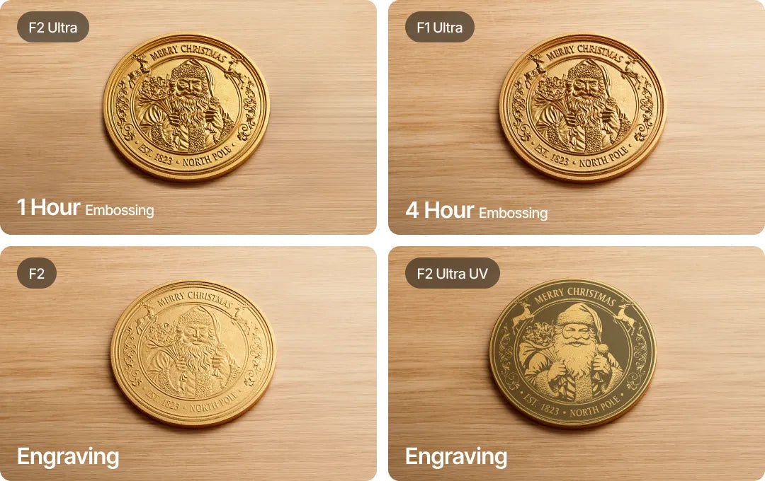 3D embossing on a 2mm brass coin — engraved on the xTool F2 Ultra