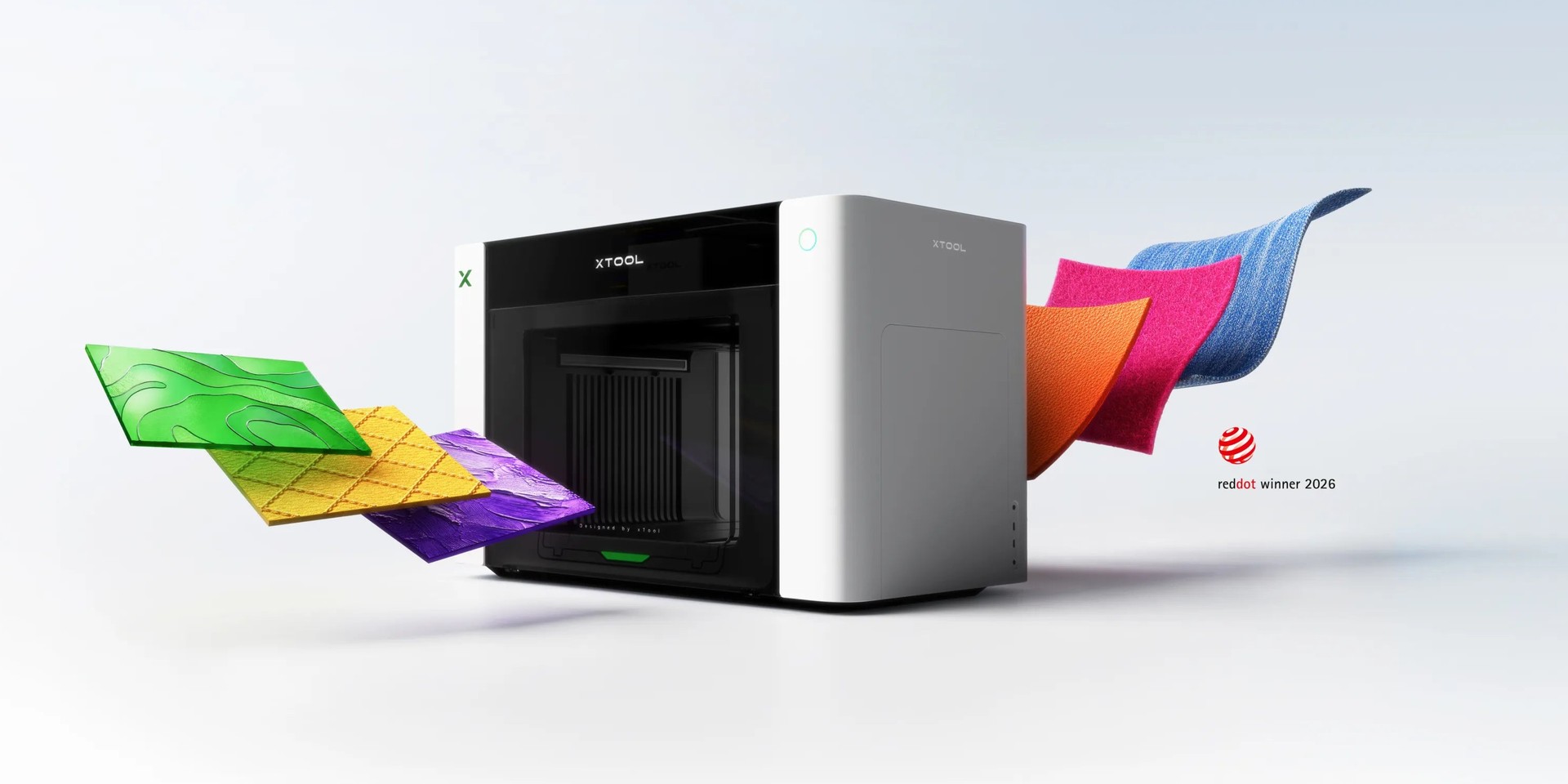 xTool O1 Omni Printer printing full-colour designs on rigid materials and fabric
